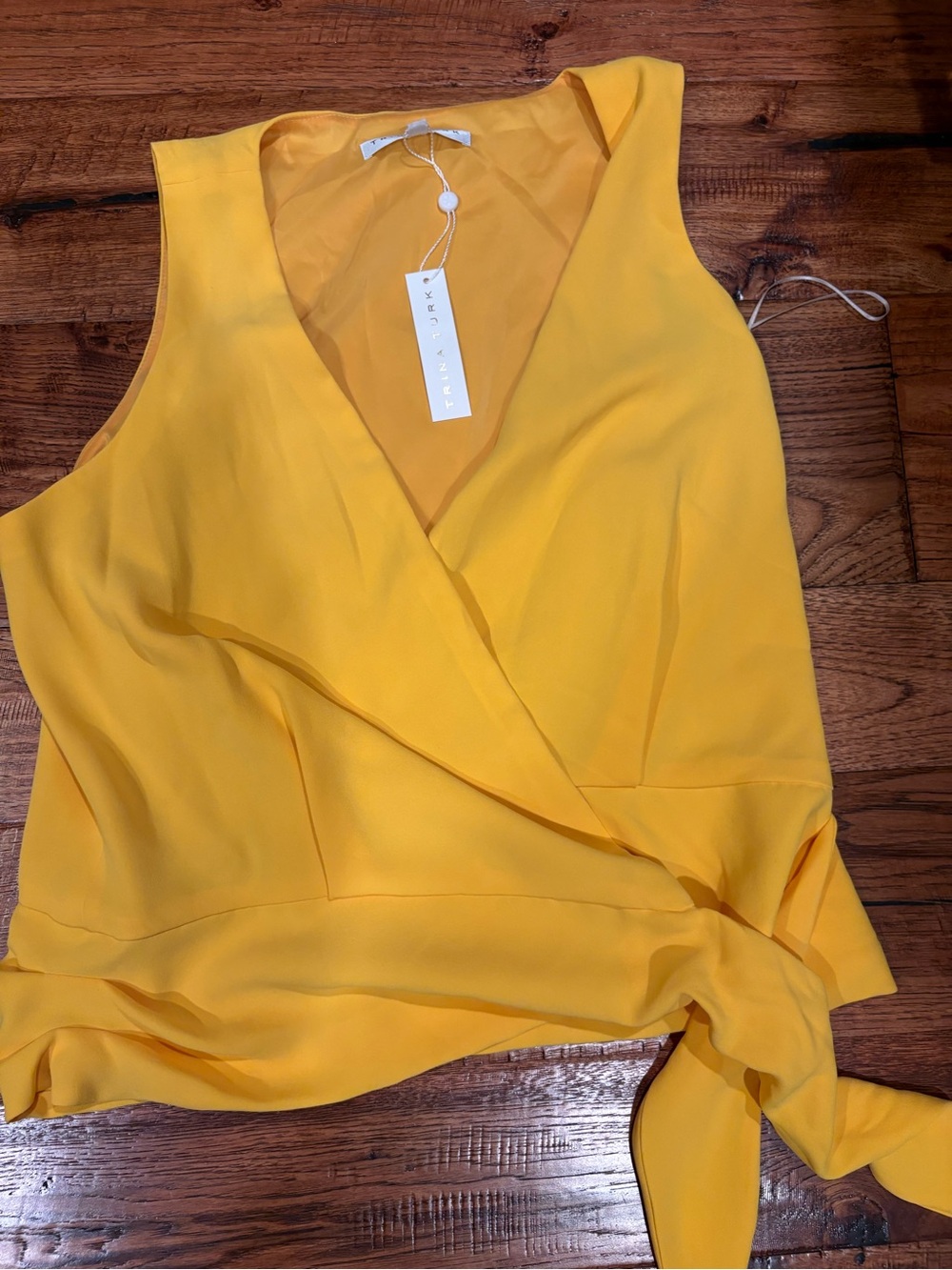 NWT Trina Turk Impatiens Wrap Top XL Mimosa Yellow Tie Waist